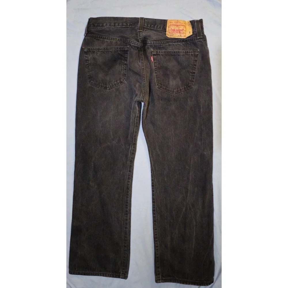 VTG Levi Jeans Mens 36x30 Black Denim Button Fly 501 Red Tab Weathering‎